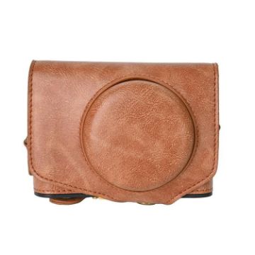 Canon PowerShot SX740 HS Leather Camera Case Bag with Strap - Brown - 1