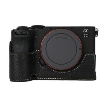Sony Alpha 7C II Litchi Texture PU Leather Camera Half Case - Black - 1