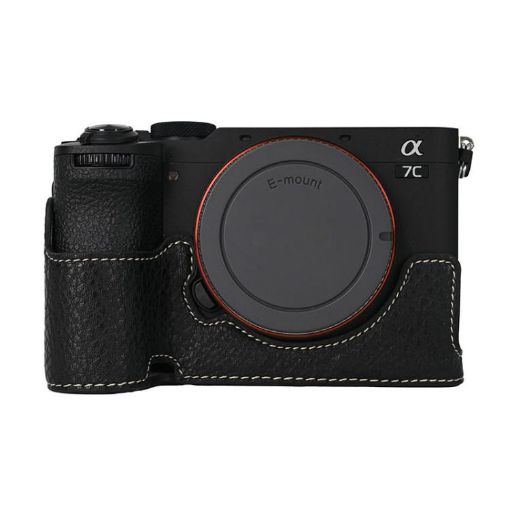 Sony Alpha 7C II Litchi Texture PU Leather Camera Half Case - Black - 1