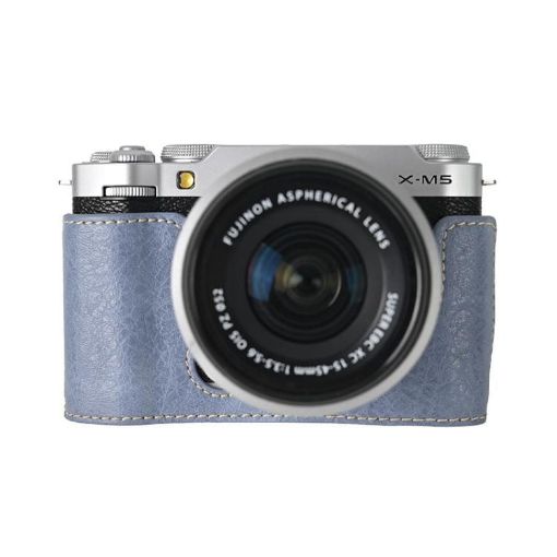 FUJIFILM X-M5 Blue Litchi Texture PU Leather Camera Half Case Base - 1