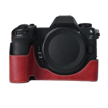 Nikon Z6III Wine Red Litchi Texture PU Leather Camera Half Case Base - 1