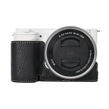 Sony ZV-E10 Litchi Texture PU Leather Camera Half Case Base - Black - 1