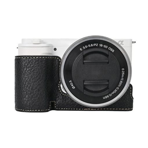 Sony ZV-E10 Litchi Texture PU Leather Camera Half Case Base - Black - 1