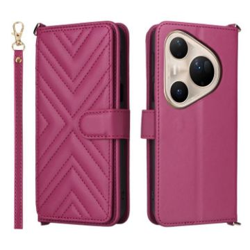 Huawei Pura 80 Ultra 5G Leather Phone Case with 6-Card Slots, Rose Red - 1