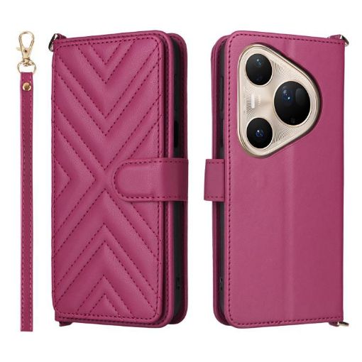 Huawei Pura 80 Ultra 5G Leather Phone Case with 6-Card Slots, Rose Red - 1