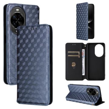 Huawei nova 14 Pro 5G Blue Flip Leather Phone Case - Cubic Grid Texture - 1