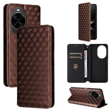 Huawei nova 14 Pro 5G Flip Leather Phone Case, Cubic Grid Texture, Brown - 1
