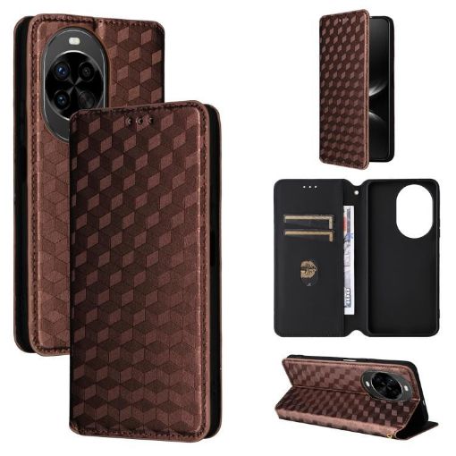 Huawei nova 14 Pro 5G Flip Leather Phone Case, Cubic Grid Texture, Brown - 1