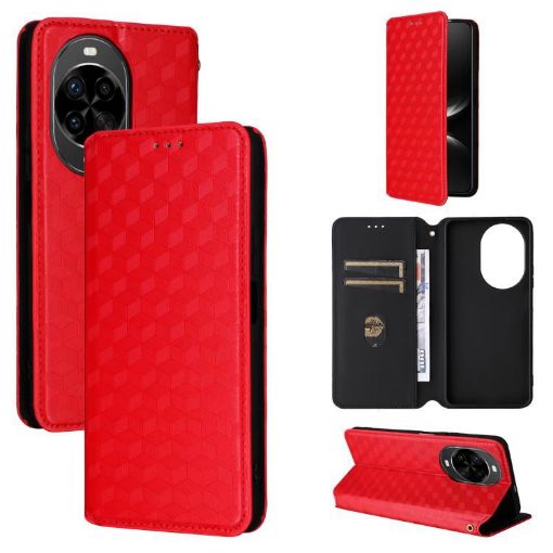 Huawei nova 14 Ultra 5G Red Flip Leather Phone Case with Cubic Grid Texture - 1