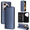 Huawei Pura 80 Ultra 5G Blue Flip Leather Phone Case with Cubic Grid Texture - 1