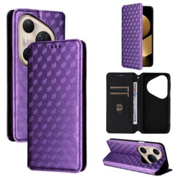 Huawei Pura 80 Ultra 5G Flip Leather Phone Case - Purple Cubic Grid Texture - 1