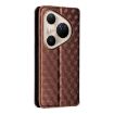 Huawei Pura 80 Ultra 5G Brown Flip Leather Phone Case with Grid Texture - 3