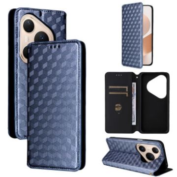 Huawei Pura 80 Pro/Pro+ 5G Blue Leather Flip Case with Cubic Grid Texture - 1