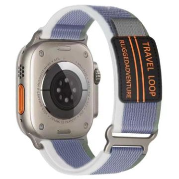 Apple Watch Band 46/49/45/44mm Nylon Braided Metal Buckle Green Grey - 1