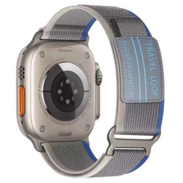Apple Watch Band 42/41/40/38mm xDfind Metal Buckle Nylon Loop Blue Grey - 1