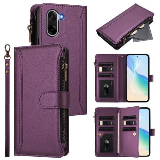 OnePlus Ace 5 Racing Case: Magnetic Closure, 9 Card Slots, Purple Leather - 1