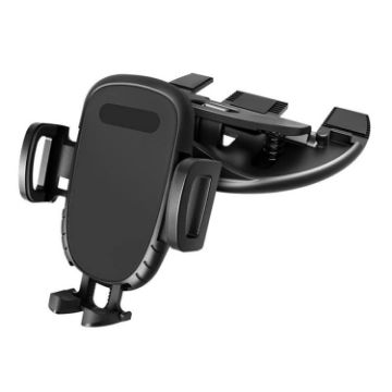 CD Slot Mobile Phone Holder, Automatic Lock, Black - Car Navigation Mount - 1
