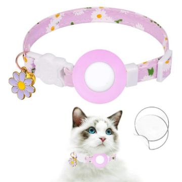 AirTag Tracker Silicone Cover Daisy Pet Collar with Bell (Purple) - 1