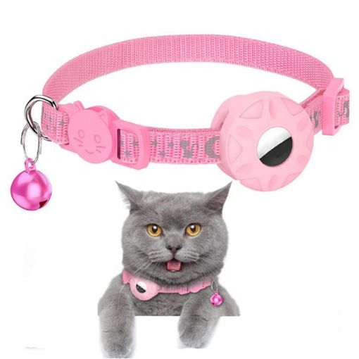 AirTag Tracker Silicone Case for Pets - Reflective Stars & Moon Collar (Pink) - 1