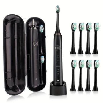 Sarmocare S100 Sonic Electric Toothbrush, 8 Heads, IPX7 Waterproof, Black - 1