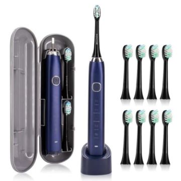 Sarmocare S100 Sonic Electric Toothbrush, 8 Heads, Waterproof, Navy Blue - 1