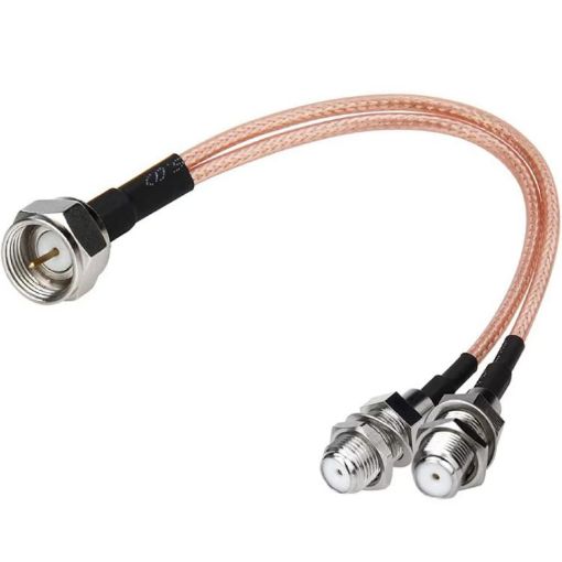 50cm F-Splitter Coaxial RF Cable - F Male to Dual Female Adapter - 1