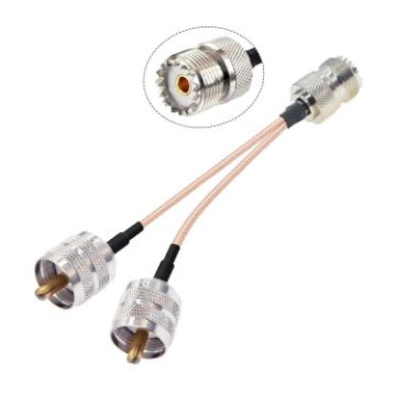 UHF Female to Dual Male Adapter Cable 20cm SO239 to PL259Y 1 In 2 - 1