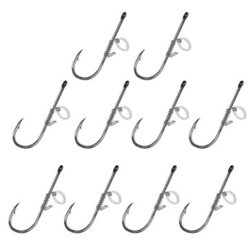 10pcs Crooked Mouth Barbed Sea Fishing Hooks 5/0 Lure Hanging Shrimp - 1