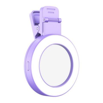Foldable Clip Mobile Phone Selfie Mirror Fill Light - Purple - 1