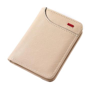 Beige Cross Texture Men's Leather Wallet with Card Holder & ID Bag - 1