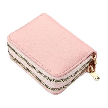 Women's Pink PU Wallet - Large Capacity Double Zipper Card Holder - 1