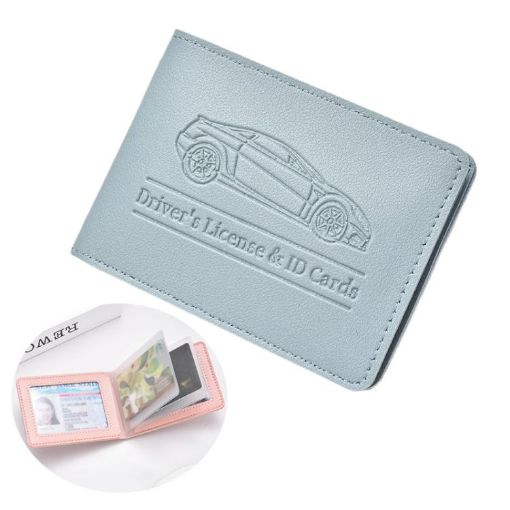 Women's Leather Driver License & Credit Card Holder, 4 Slots, Blue - 1