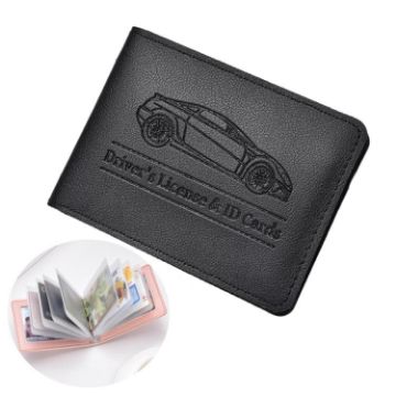 Women's Leather Driver License & Credit Card Holder, 10 Slots, Black - 1