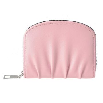Pink Pleated PU Zipper Short Wallet - Women's Solid Color Coin Purse - 1