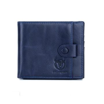 BULL CAPTAIN 038 RFID Anti-Theft Cowhide Wallet with ID Card Slot - Blue - 1