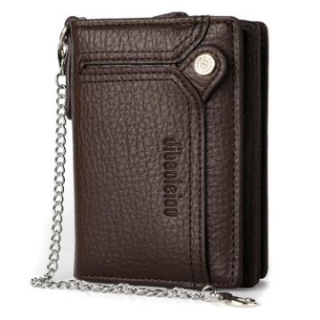 Dibaoleiou Men's Anti-Theft Chain Wallet, Retro Money Purse, Coffee - 1