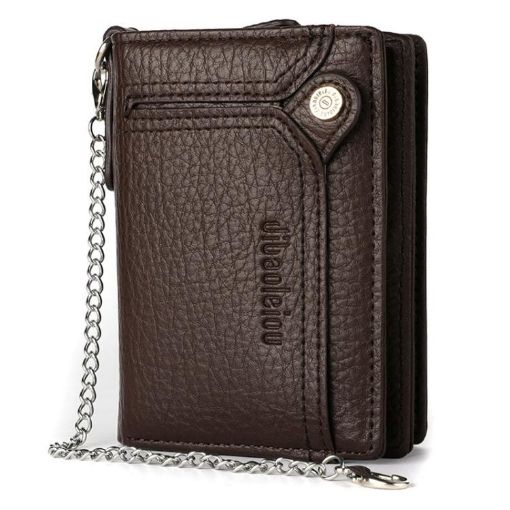 Dibaoleiou Men's Anti-Theft Chain Wallet, Retro Money Purse, Coffee - 1