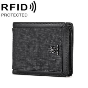 BULL CAPTAIN 07 RFID Anti-theft Cowhide Wallet - Black Cross Print - 1