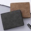 DEABOLAR Men's Black Soft Leather Short Wallet with Zipper & Card Bag - 2