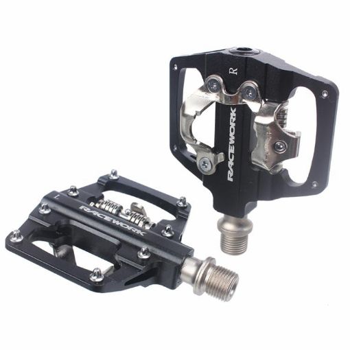 RACEWORK RK213 Dual-purpose Mountain Bike Pedal SPD + Flat (Black) - 1