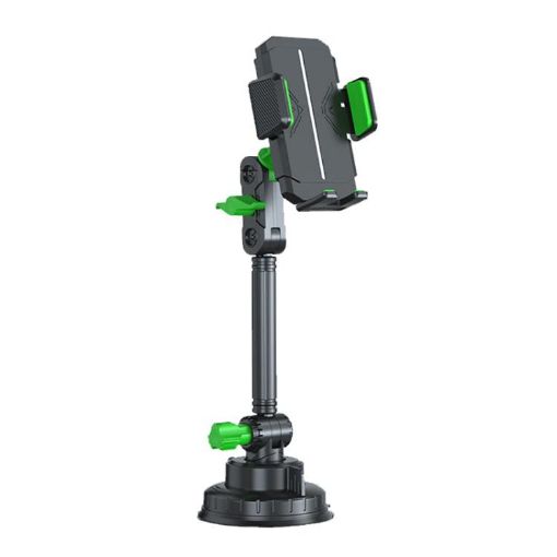 Green Square Clip Car Suction Cup Phone Holder for Front Glass Navigation - 1