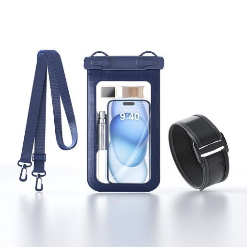 Waterproof Cell Phone Bag IPX8 30m Touch Screen Case with Armband Navy - 1