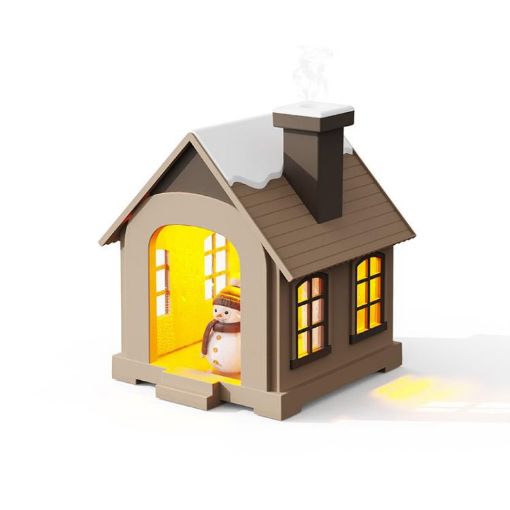 500ML Mini Snow House Humidifier USB Snowman Light, Rechargeable Brown - 1