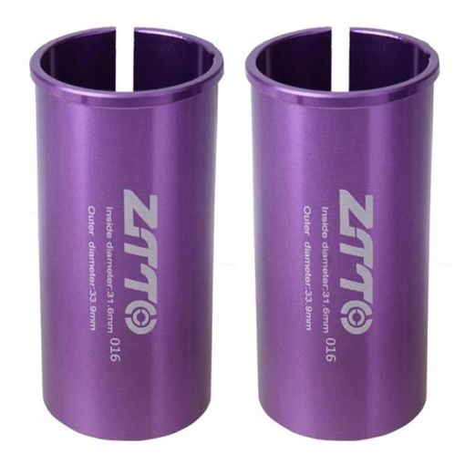 ZTTO Bicycle Seat Post Conversion Sleeve 31.6-33.9mm 2pcs Purple - 1