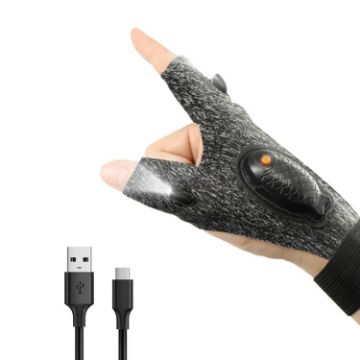 Rechargeable LED Light Gloves for Night Riding & Car Repair, Sisal Gray-Right - 1