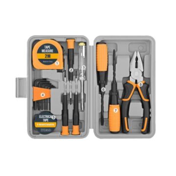 15-Piece Yellow Multifunctional Home Repair Hand Toolbox Set - 1