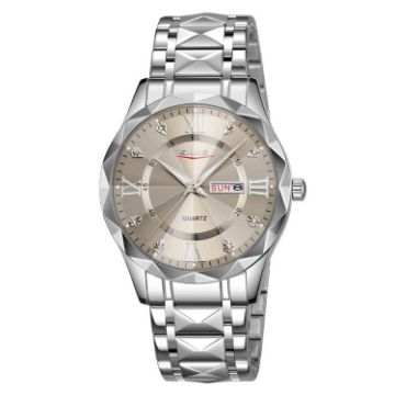 SKMEI Men's Silver Case Gray Dial Quartz Watch, Diamond Luminous Waterproof - 1