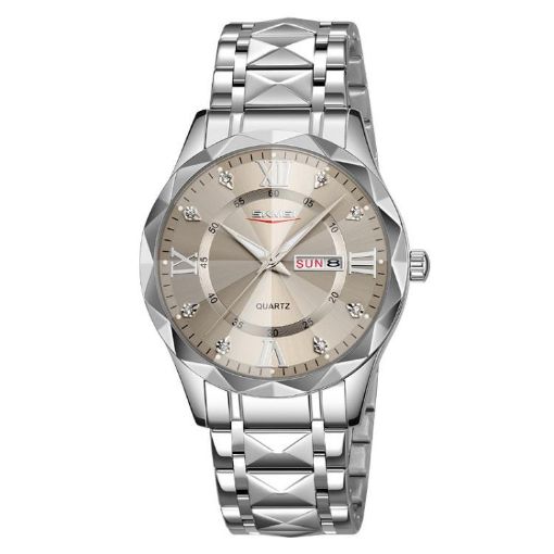 SKMEI Men's Silver Case Gray Dial Quartz Watch, Diamond Luminous Waterproof - 1