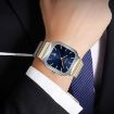 SKMEI 9361 Gold Case Gray Dial Square Quartz Watch Steel Strap - 9