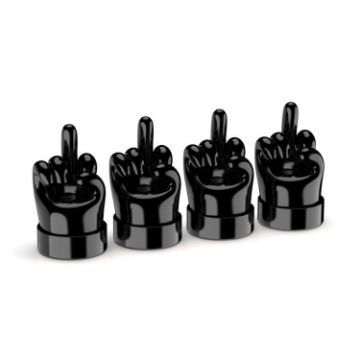 Car Gesture Valve Tire Caps Set - Black Middle Finger Design, 4pcs - 1